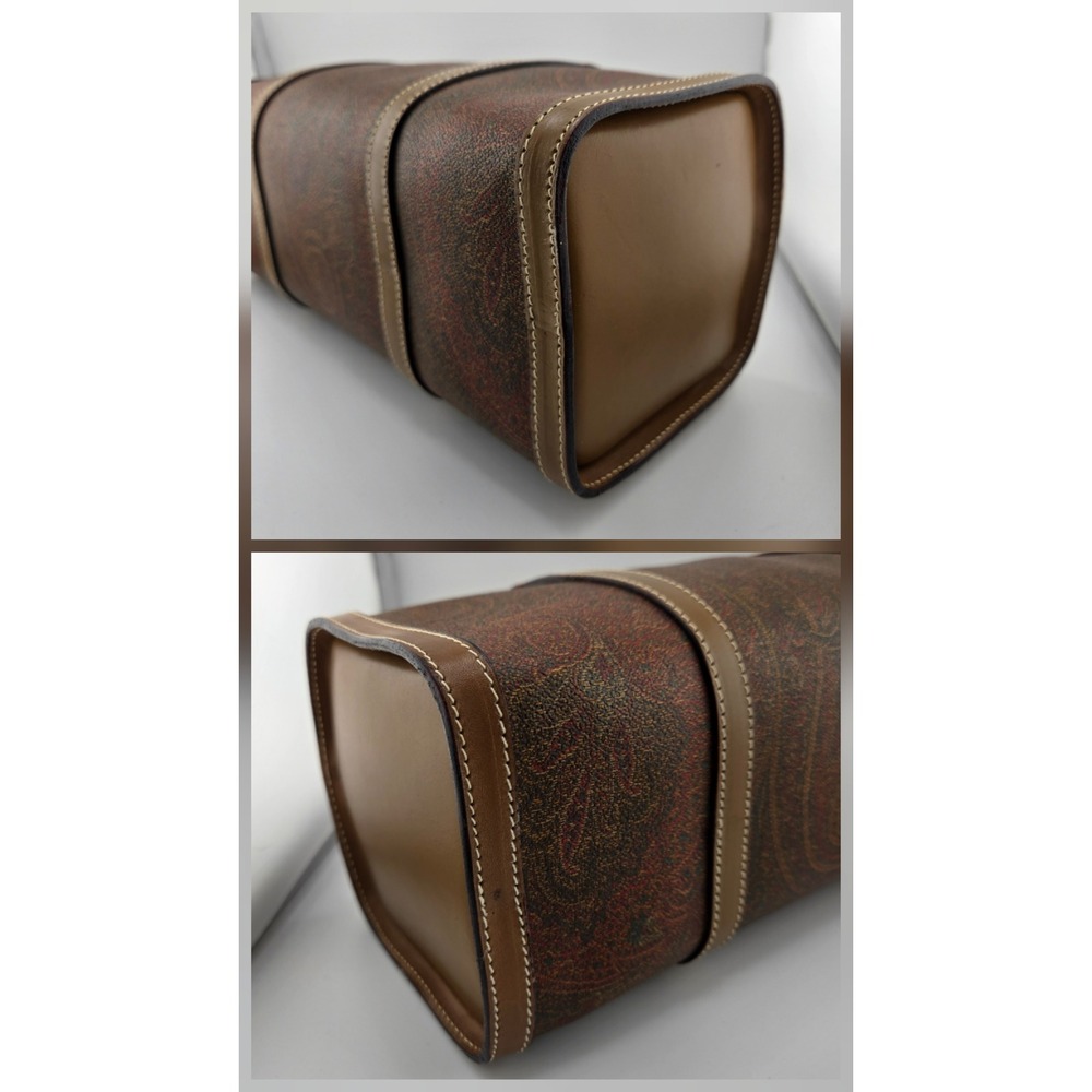 Etro Milano Paisley Print Barrel Bag Brown Leather Trim Vintage Cylinder Satchel - Picture 4 of 10
